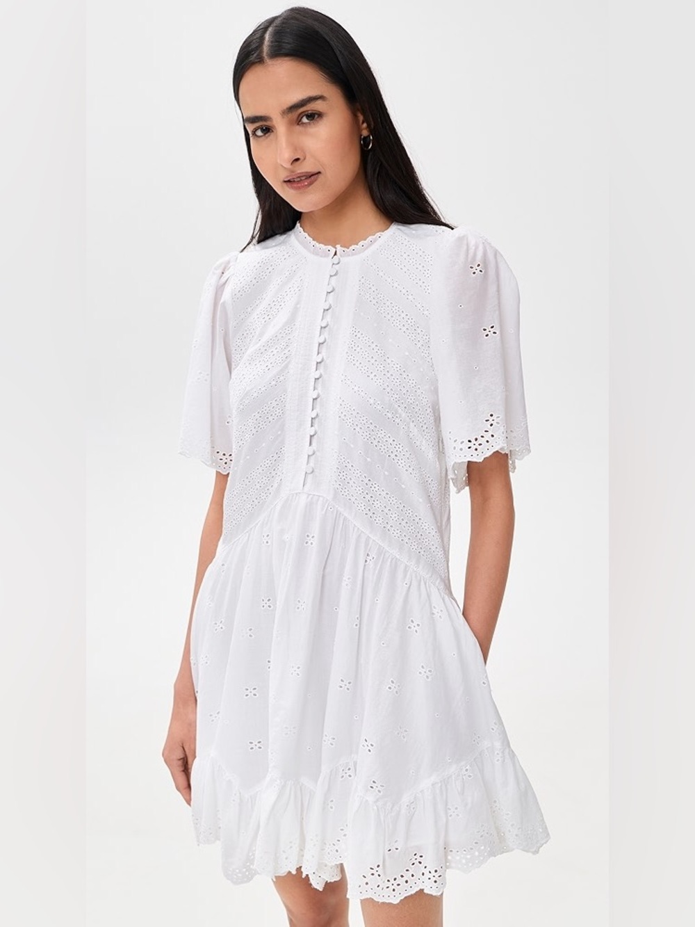 NWT Madewell Eyelet Flutter Sleeve Mini Dress White Cotton Bridal 2